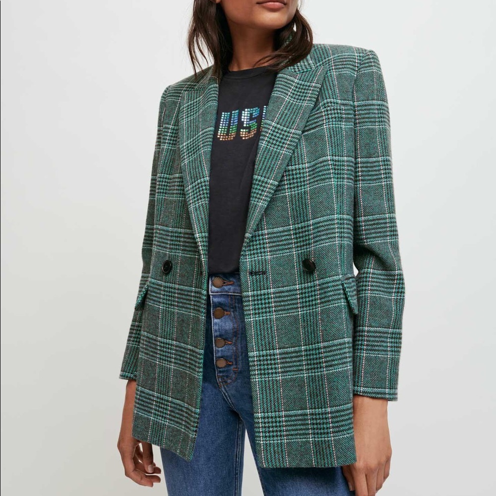 Maje green plaid checked blazer size 38